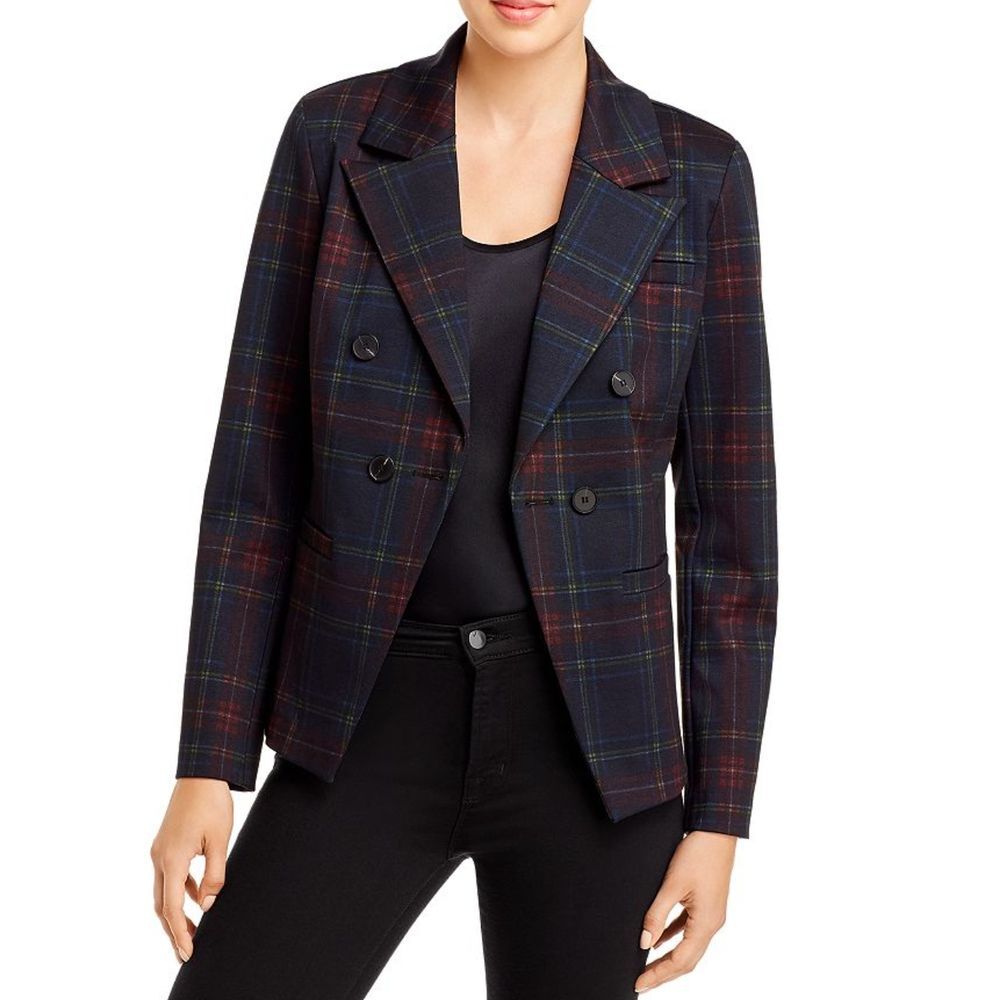 Bagatelle Collection Navy Blue Plaid DoubleBreast Blazer Jacket XS Career Office